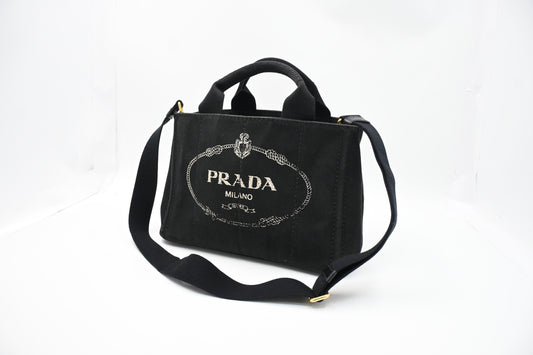 Prada Canapa Small Tote in Black Canvas