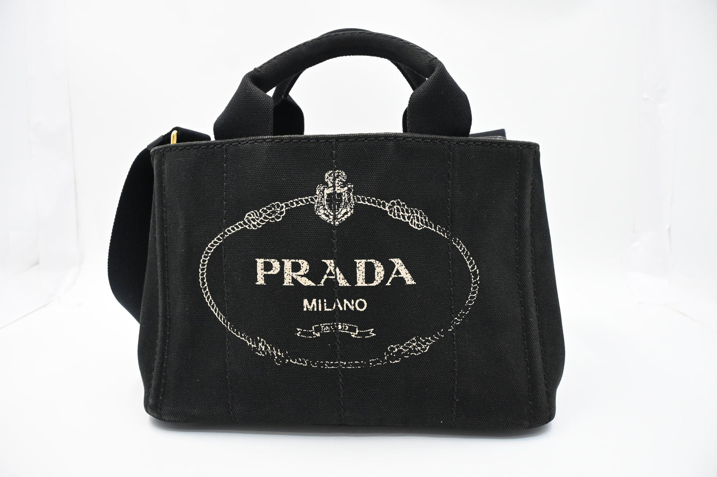 Prada Canapa Small Tote in Black Canvas