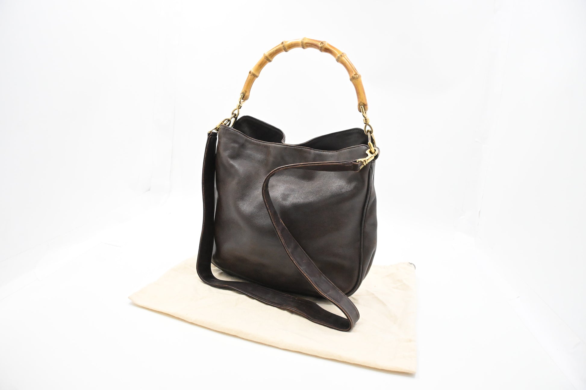 Gucci 2-Way Bamboo Tote Bag in Brown Leather