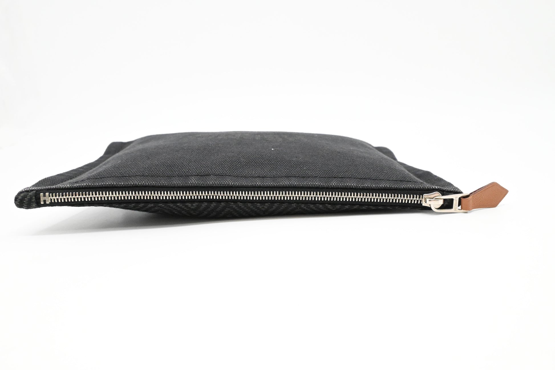 Hermes Bain Small Flat Yachting Pouch in Black Canvas