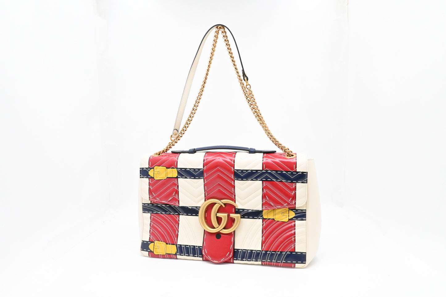 Gucci Trompe L'oeil Maxi Marmont Shoulder Bag in White, Red, and Blue Leather