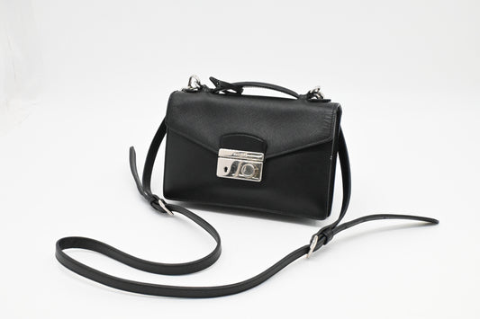 Prada Mini Sound Crossbody in Black Saffiano Leather