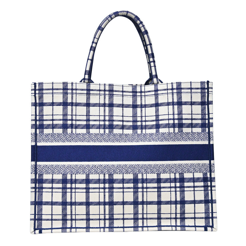 Blue Check'n'Dior Embroidery Book Tote (Rented Out)