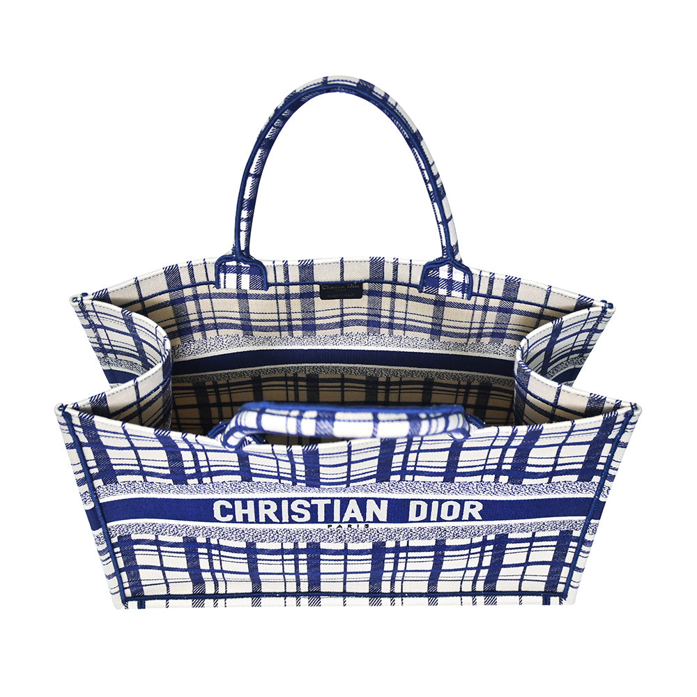 Blue Check'n'Dior Embroidery Book Tote (Rented Out)