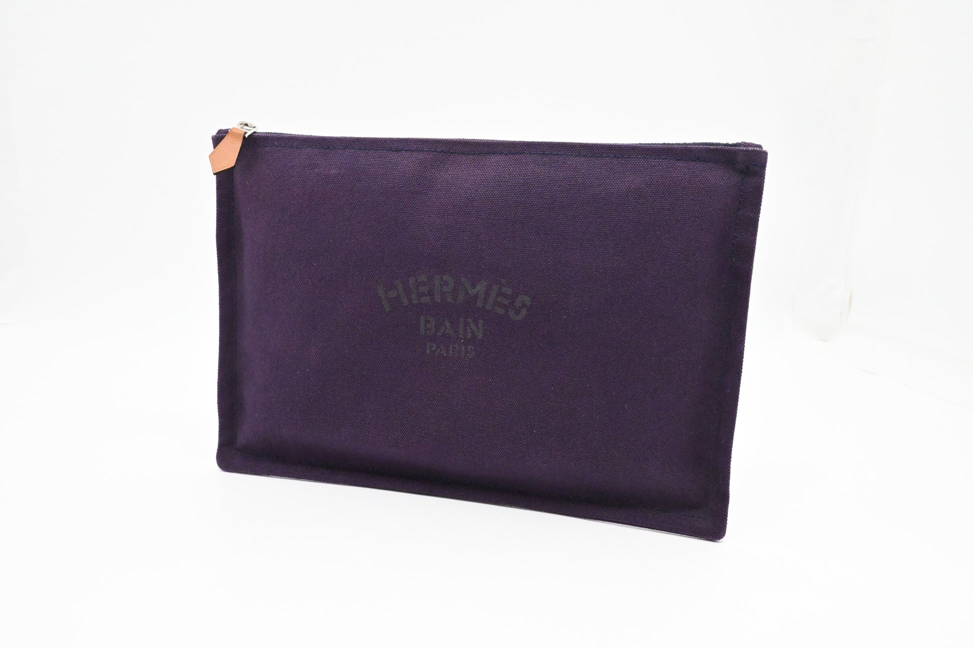 Hermes Large Bain Yachting Pouch in Purple Canvas