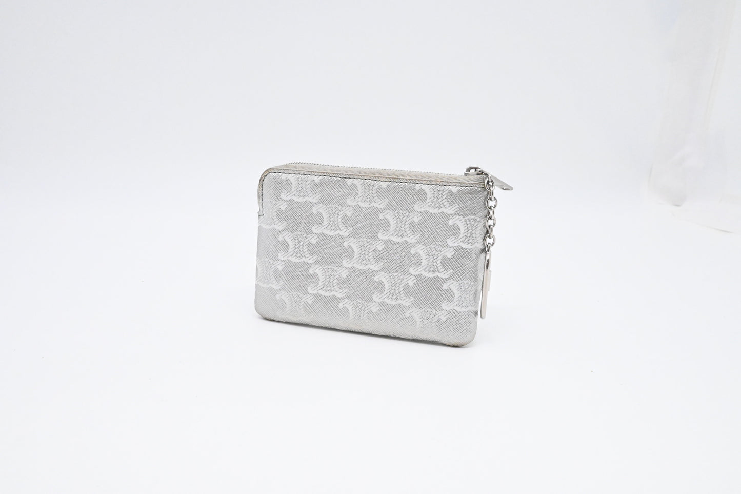 Celine Key Pouch in Silver Triomphe Canvas