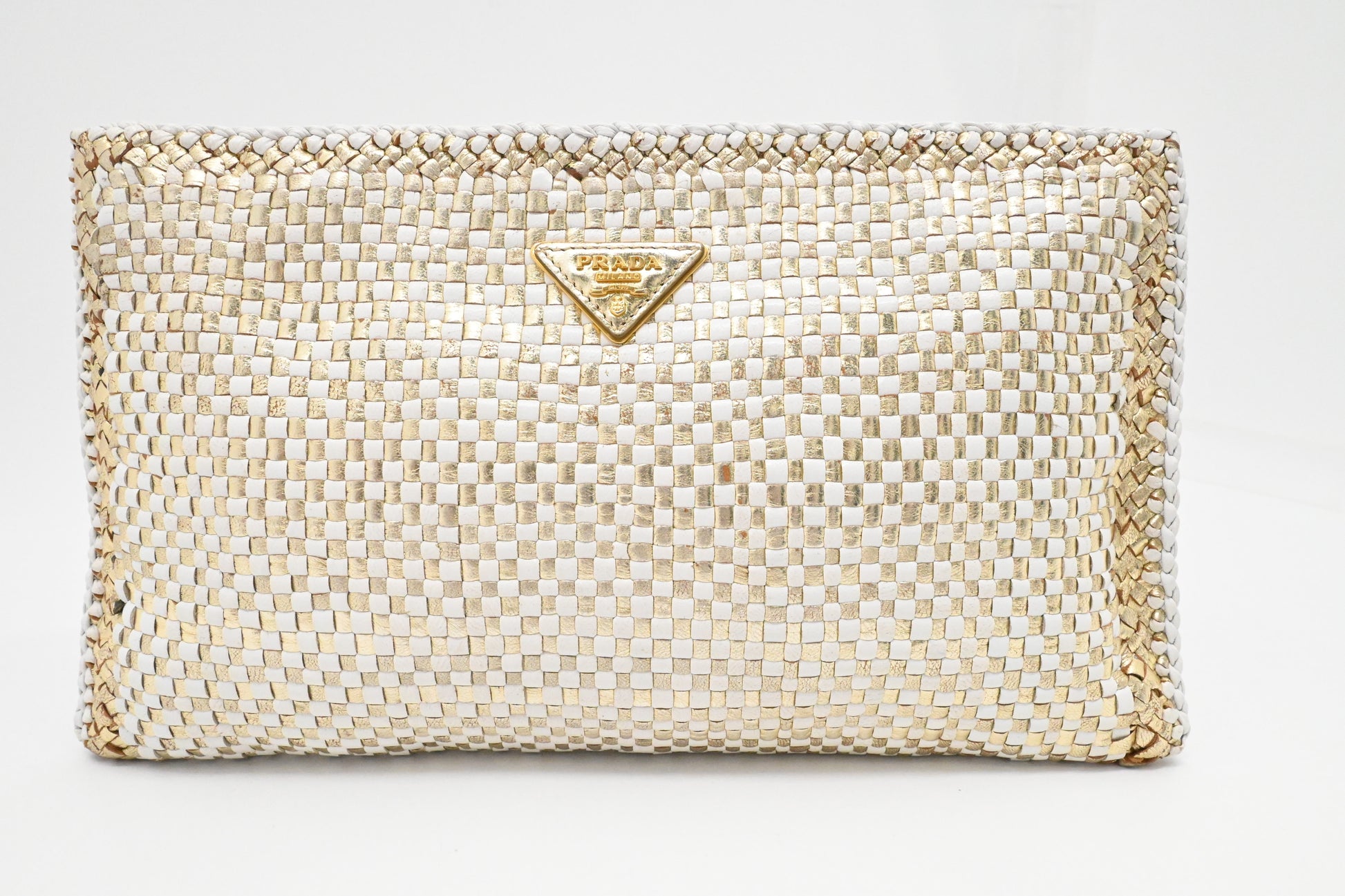Prada Clutch in White and Gold Leather