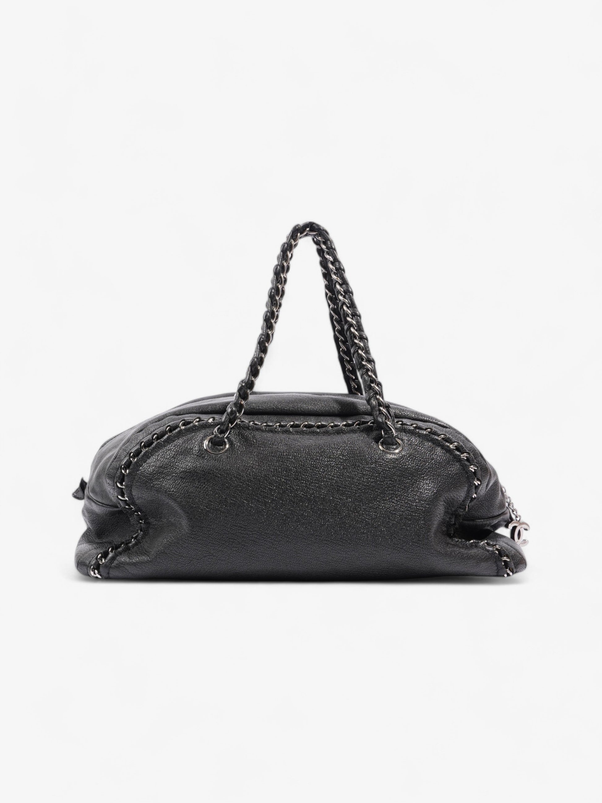 Chanel Luxe Ligne Bowling Bag Black Goatskin Leather Large