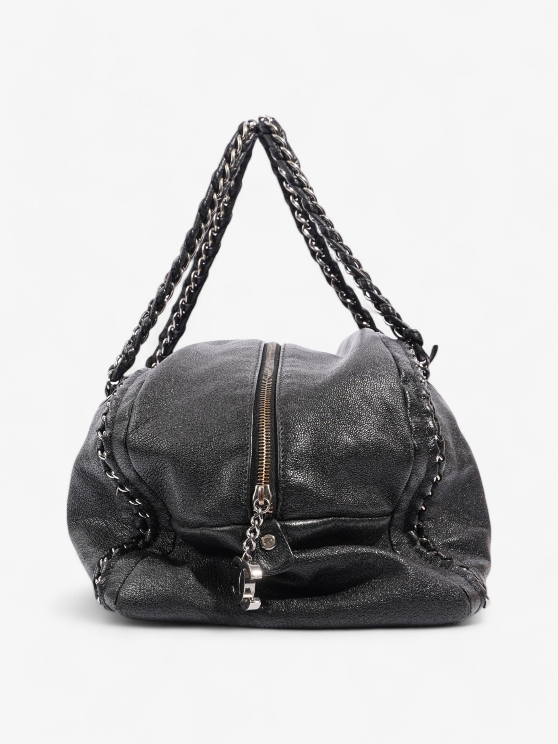 Chanel Luxe Ligne Bowling Bag Black Goatskin Leather Large