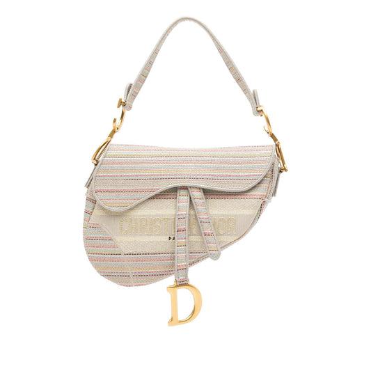 Dior Embroidered Canvas Stripes Saddle Bag