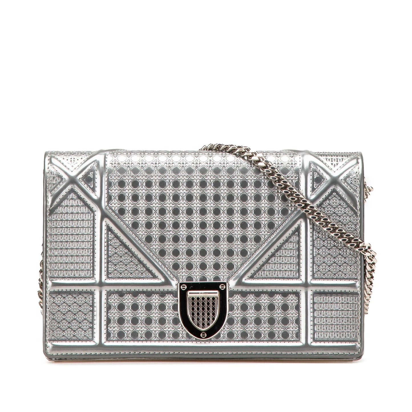 Dior Metallic Patent Microcannage Diorama Wallet on Chain