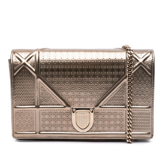 Dior Metallic Patent Microcannage Diorama Wallet on Chain