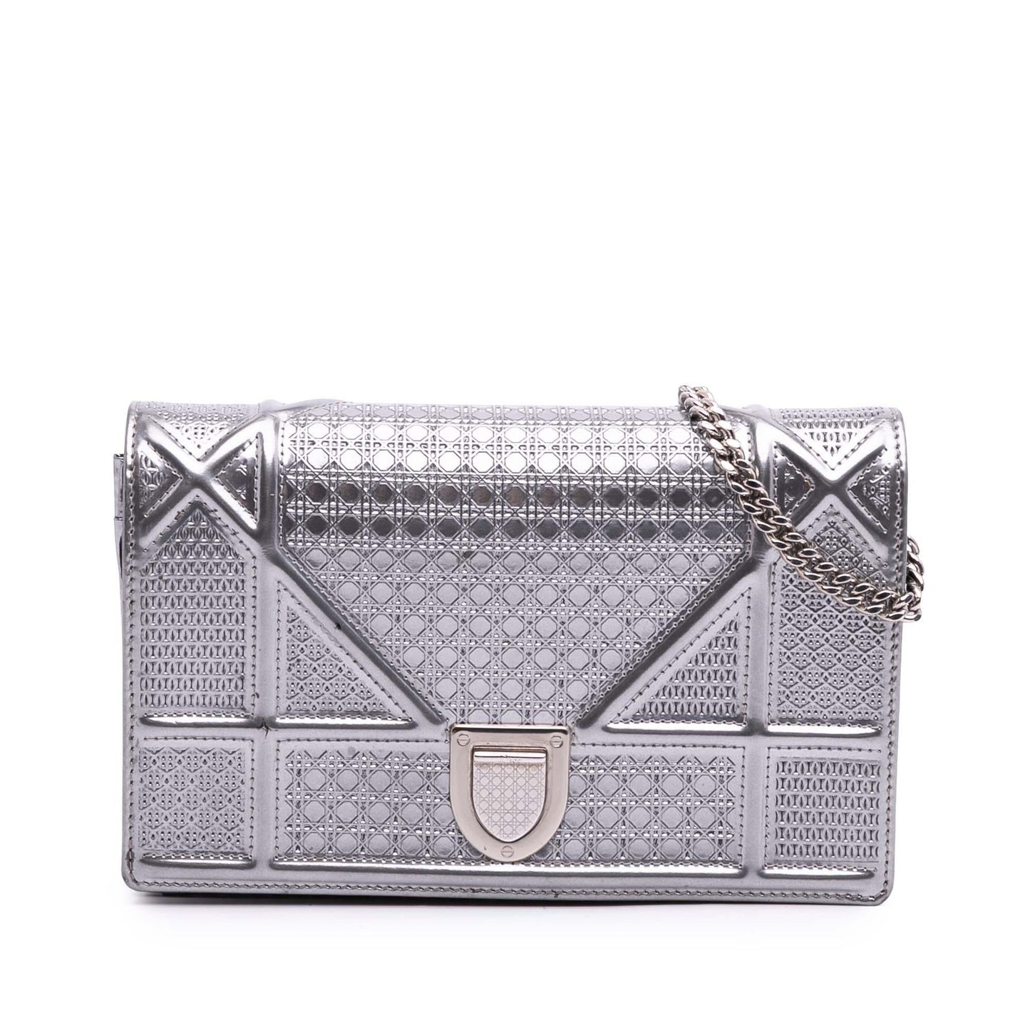 Dior Metallic Patent Microcannage Diorama Wallet on Chain