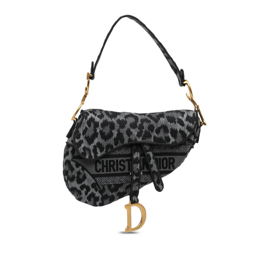 Dior Mizza Embroidered Canvas Leopard Saddle Bag