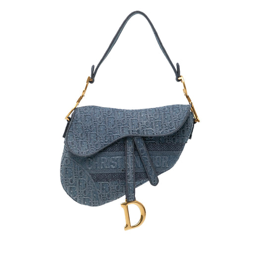 Dior Oblique Embroidered Denim Saddle Bag