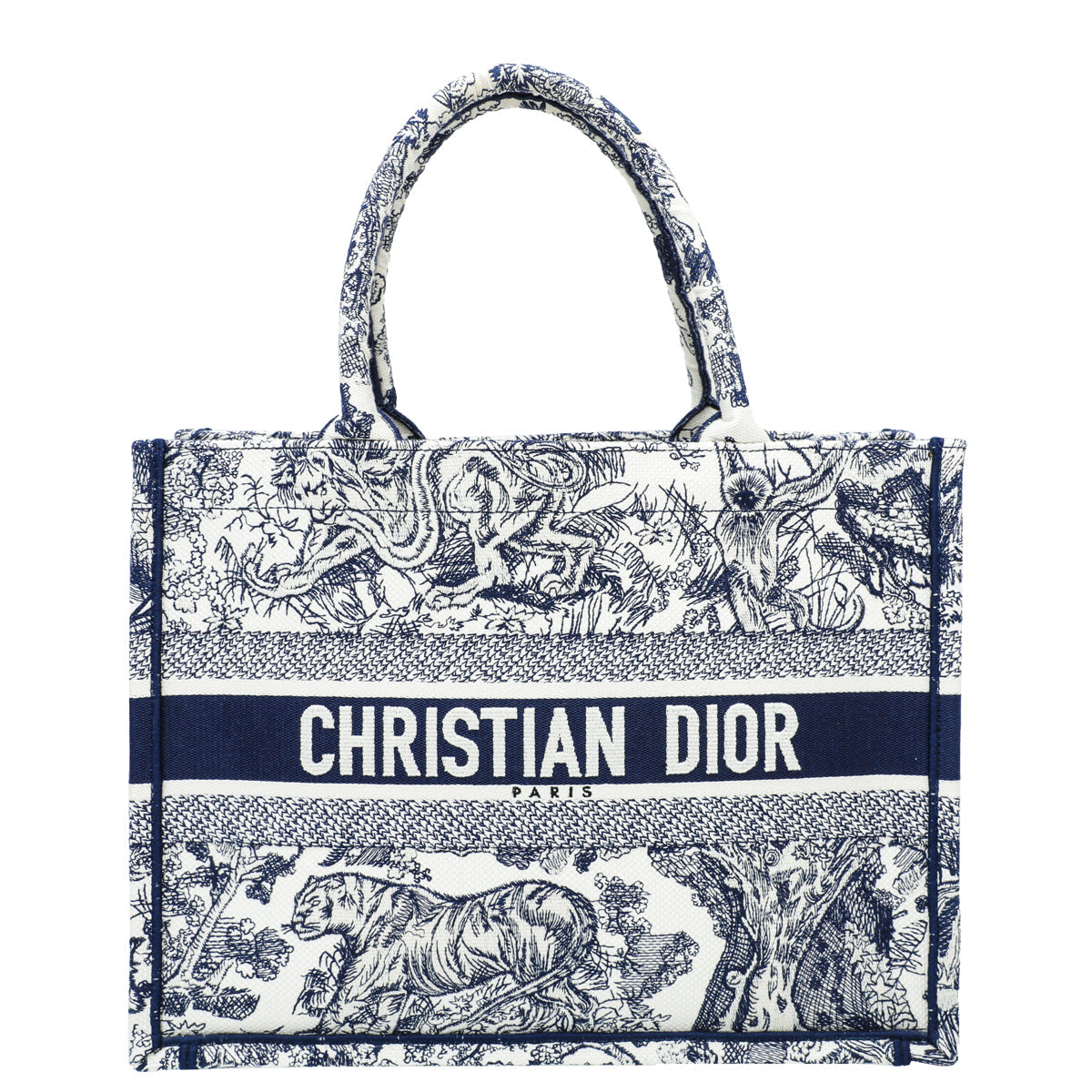 Christian Dior Bicolor Toile De Jouy Embroidery Book Tote Medium Bag