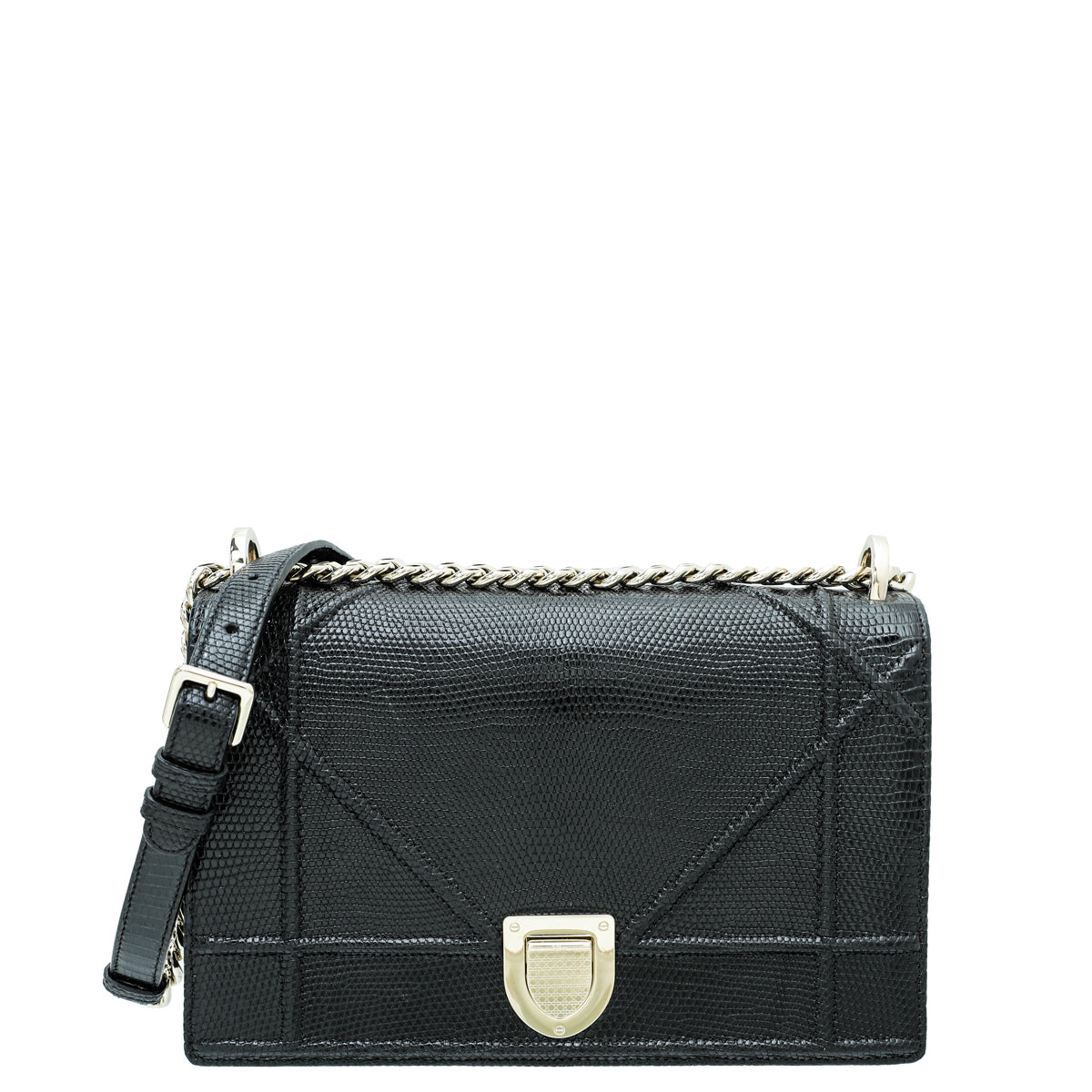 Christian Dior Black Lizard Diorama Medium Bag