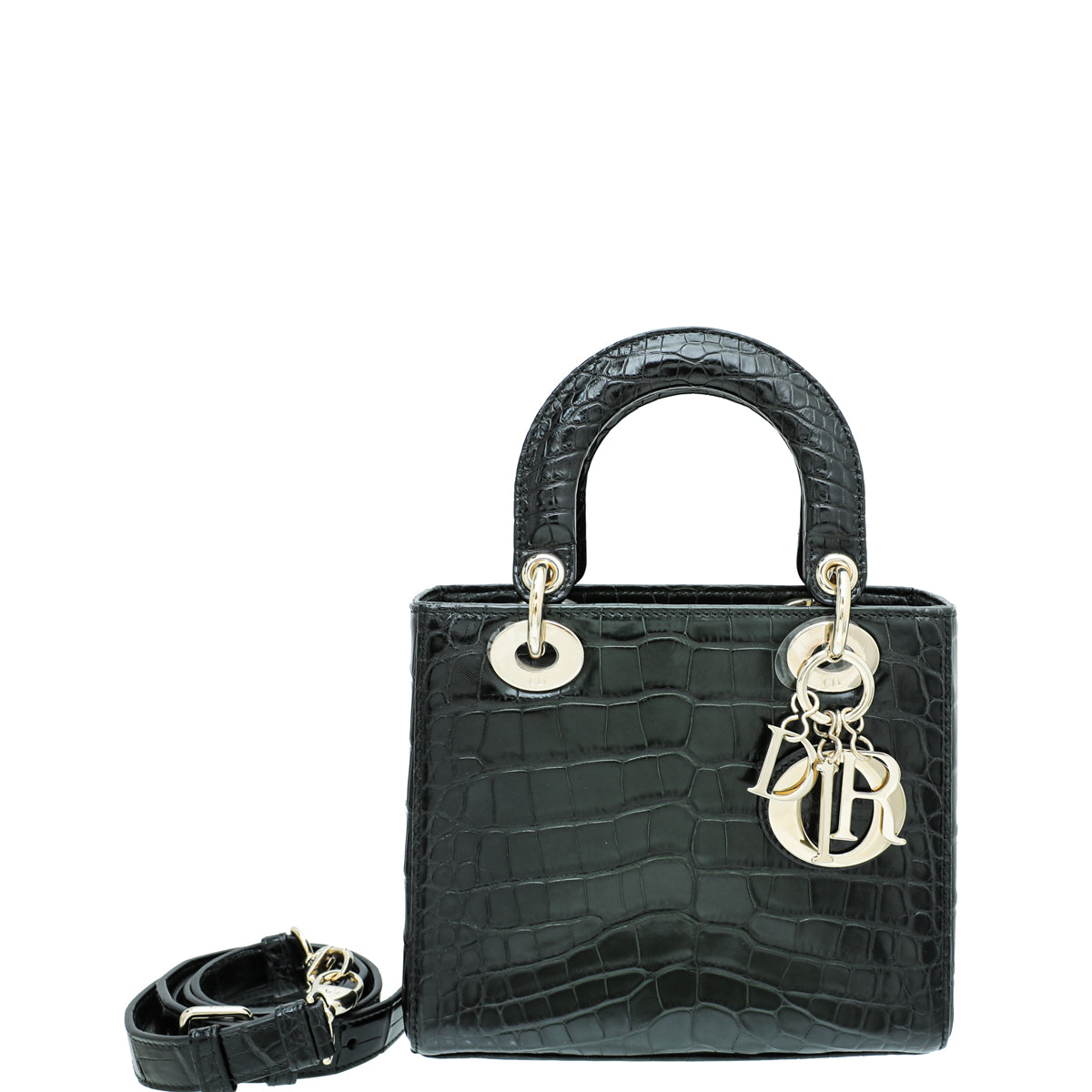 Christian Dior Black Forest Green Lady Dior Alligator Medium Bag