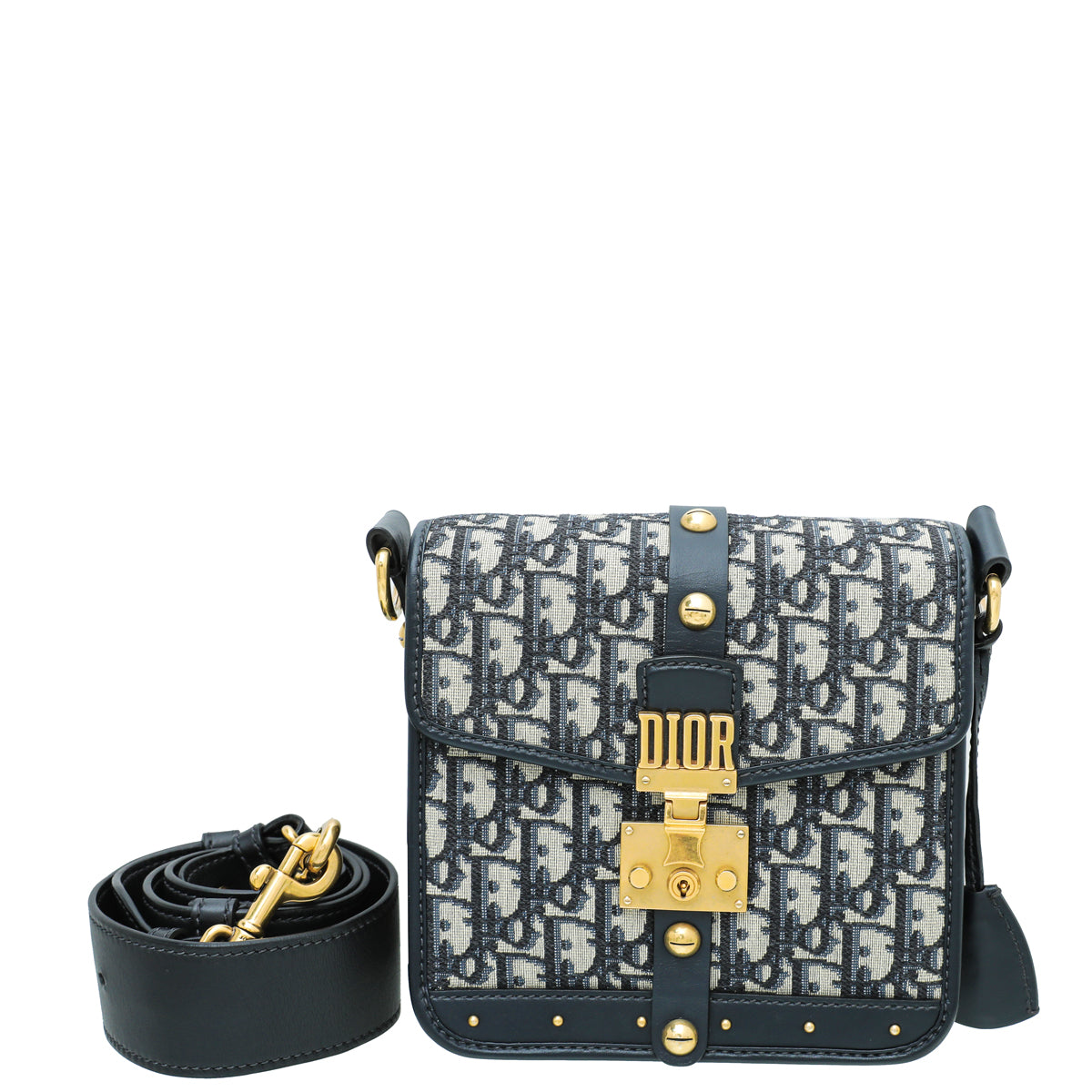 Christian Dior Blue Oblique Studded Square Dioraddict Flap Bag