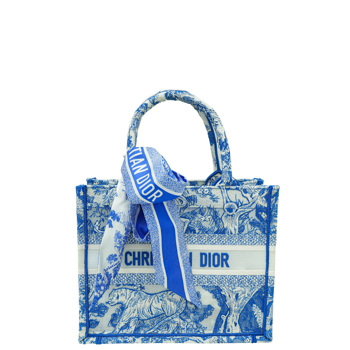 Christian Dior Toile De Jouy Embroidered Mesh Book Tote Small Bag W/Twilly