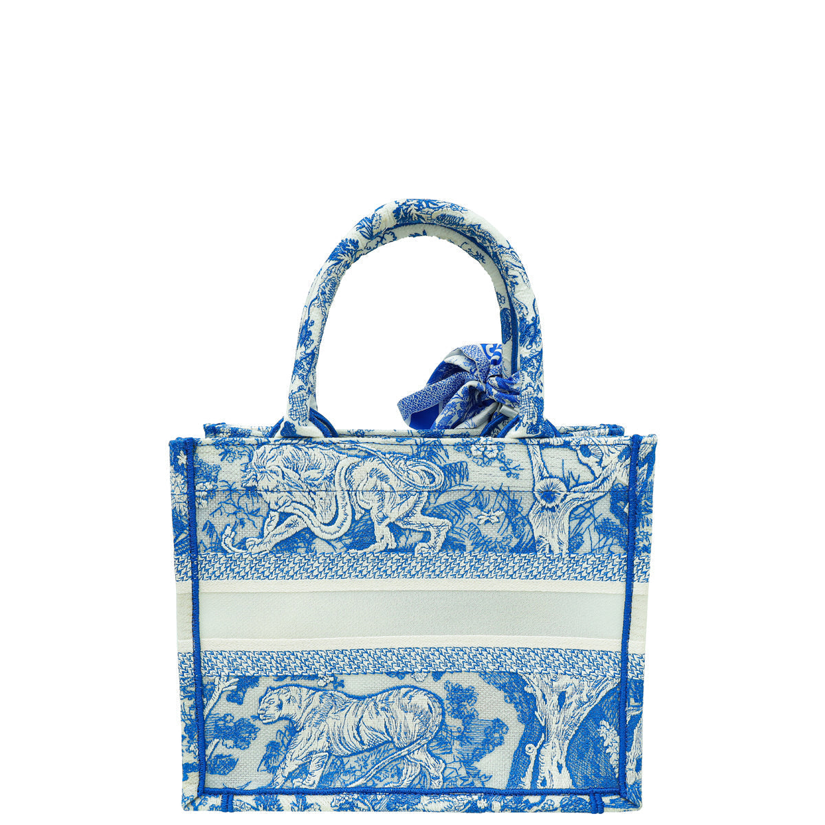 Christian Dior Toile De Jouy Embroidered Mesh Book Tote Small Bag W/Twilly