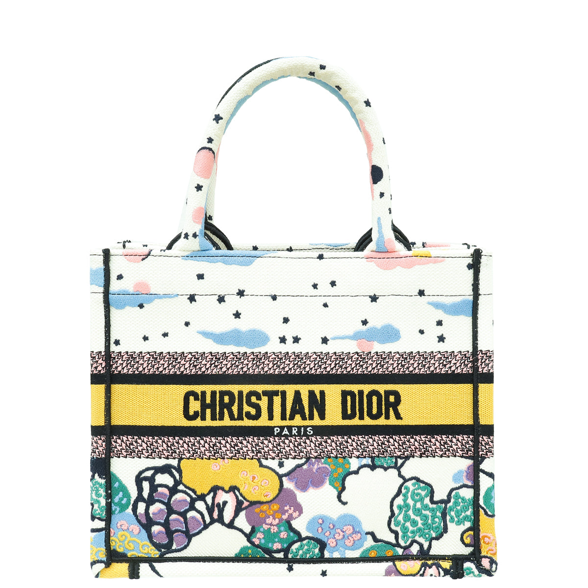 Christian Dior White Multicolor "Latte Ciel de Rêve Embroidery" Motif Book Tote Small Bag