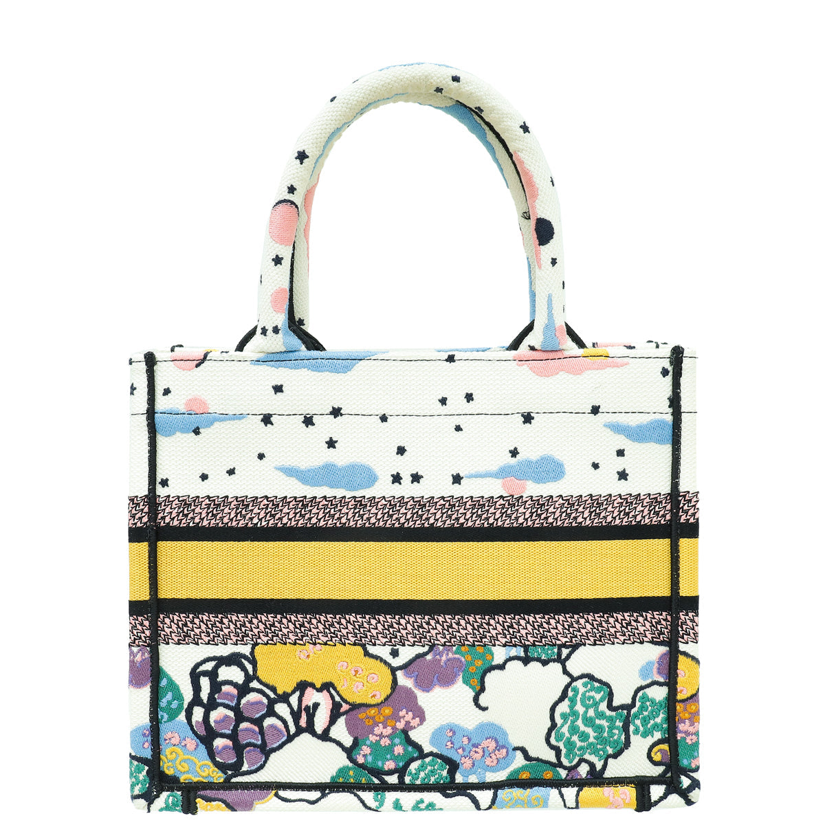 Christian Dior White Multicolor "Latte Ciel de Rêve Embroidery" Motif Book Tote Small Bag