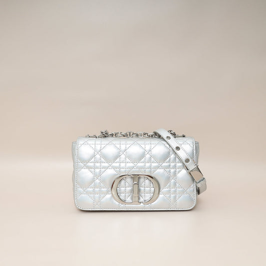 Christian Dior Metallic Silver Small Dior Caro Bag