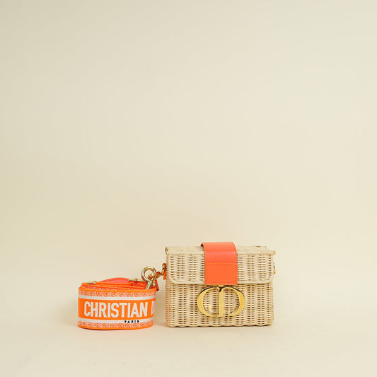 Christian Dior Neon Orange 30 Montaigne Wicker Box Bag
