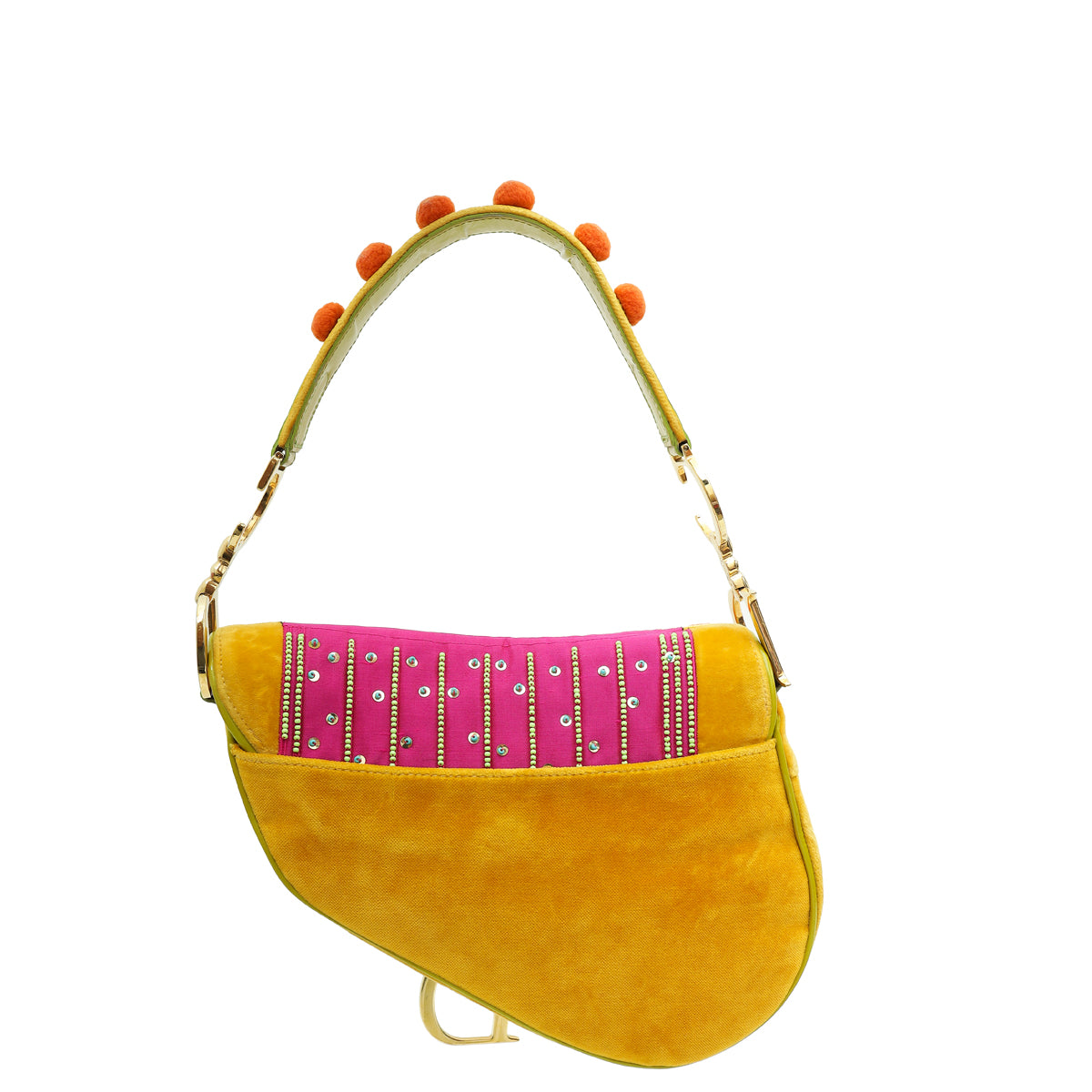 Christian Dior Multicolor L.E Pom Pom Embellished Saddle Medium Bag