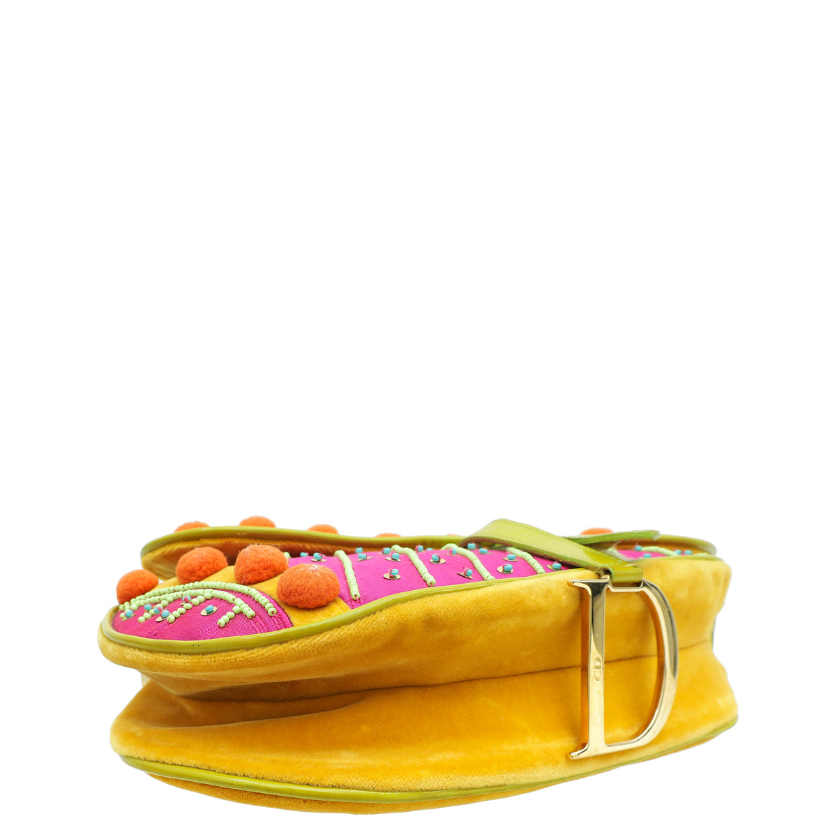 Christian Dior Multicolor L.E Pom Pom Embellished Saddle Medium Bag