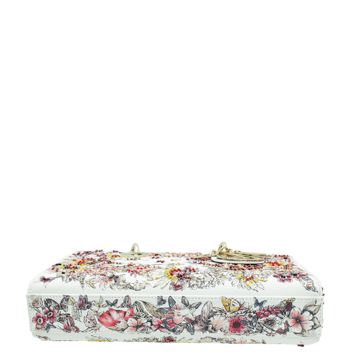 Christian Dior White Multicolor D-Joy Butterfly Printed and Embroidered Medium Bag