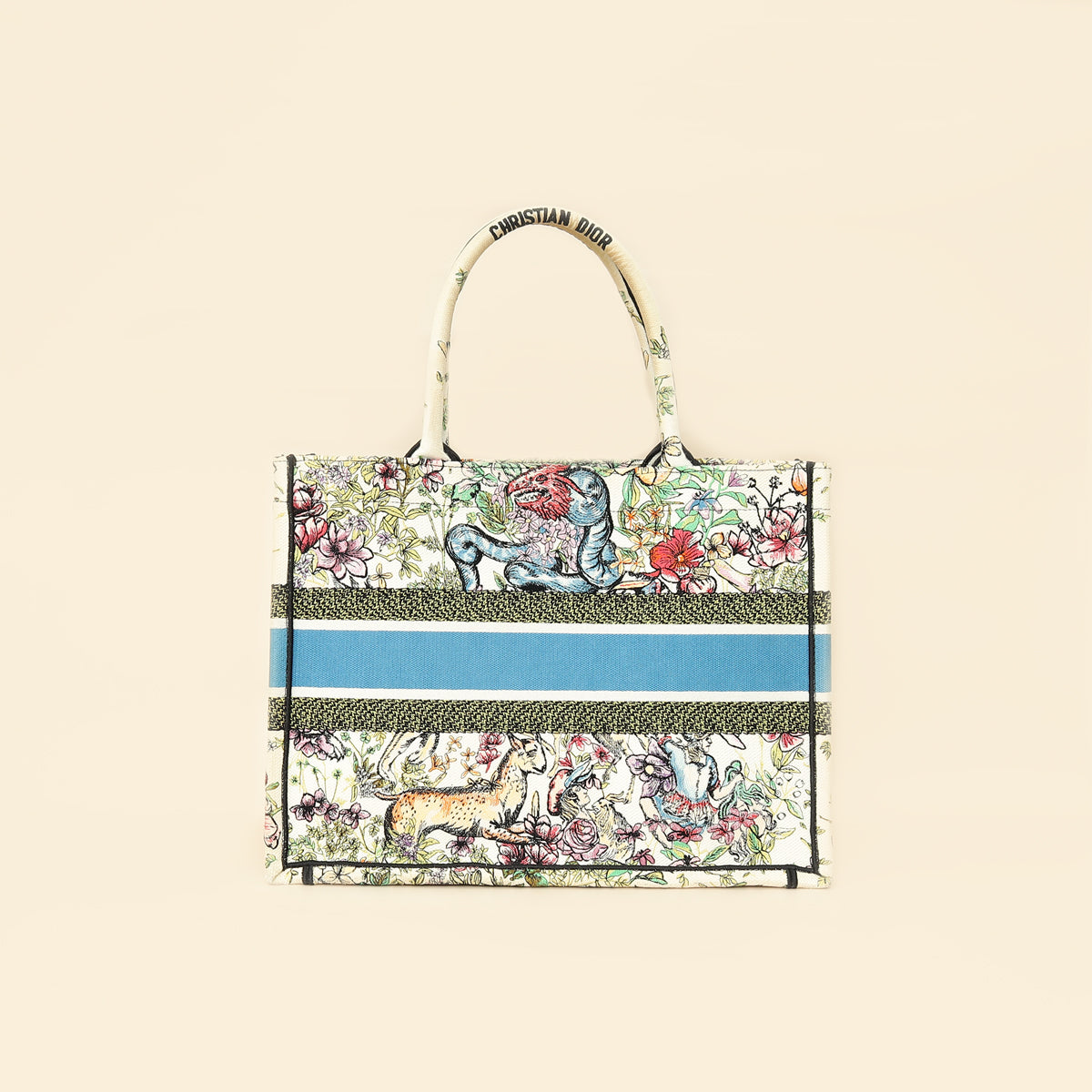 Christian Dior White Multicolor D-Constellation Embroidery Book Medium Tote Bag