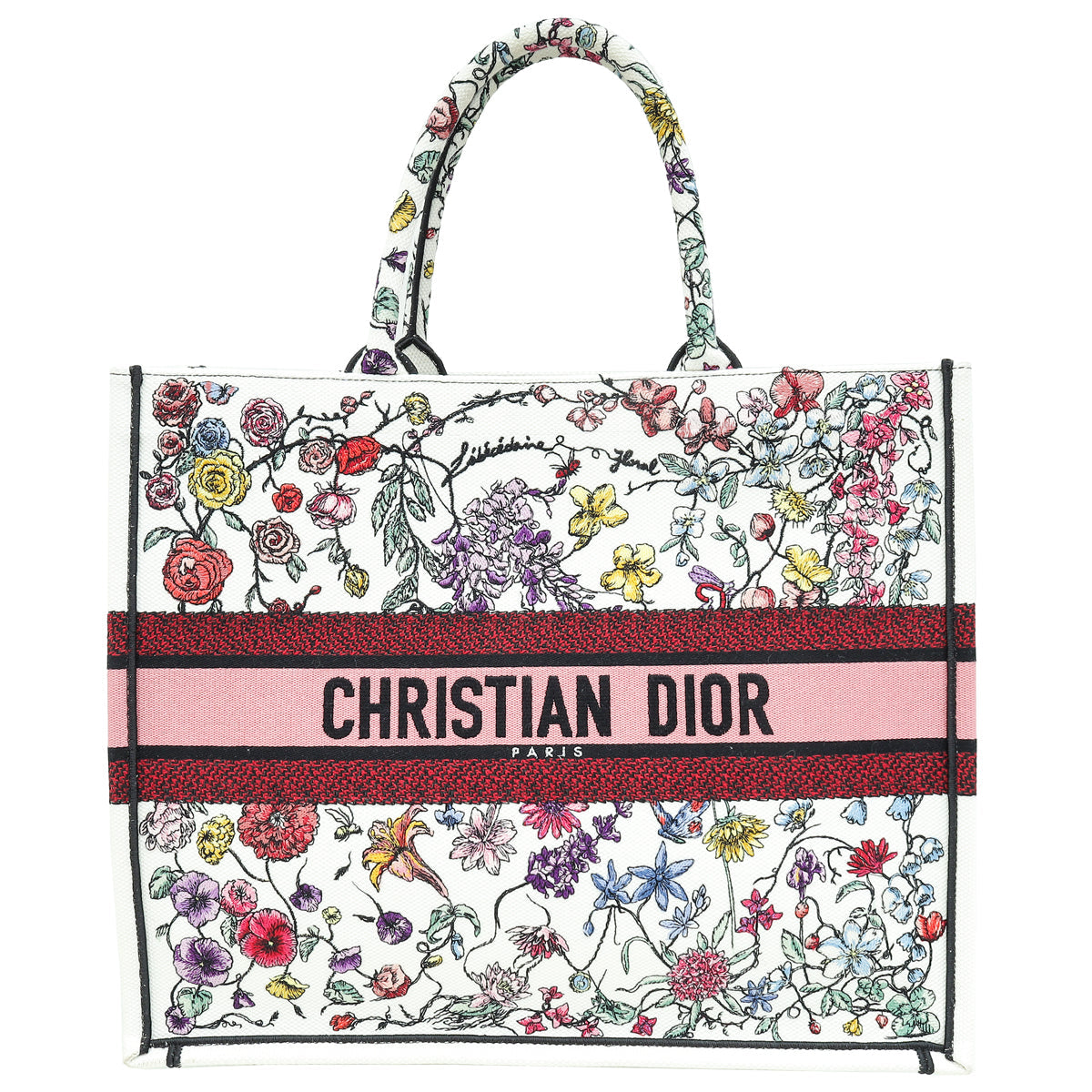 Christian Dior White Multicolor Florilegio Embroidered Book Tote Large Bag