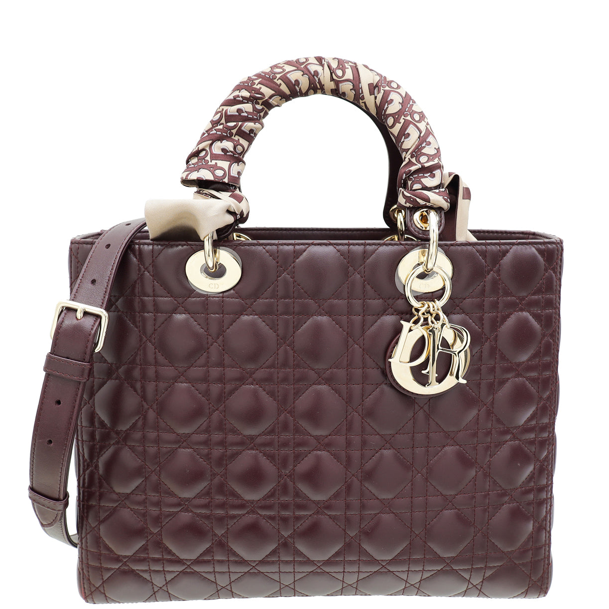 Christian Dior Burgundy Lady Dior Large Bag W/ Twilly