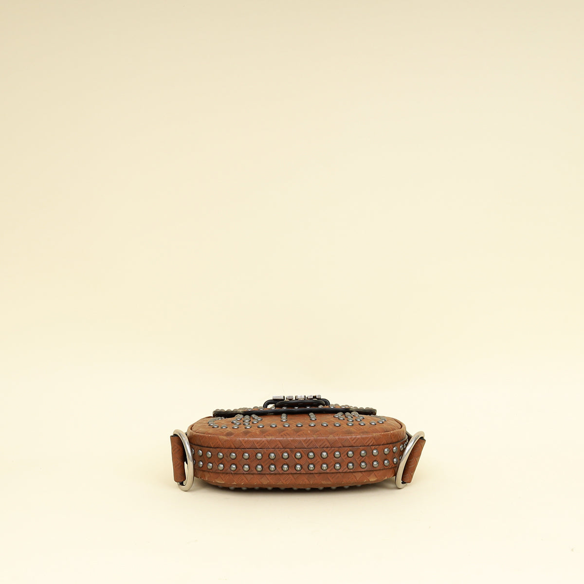Christian Dior Brown Cannage Embossed Studded D-Fence Saddle Bag