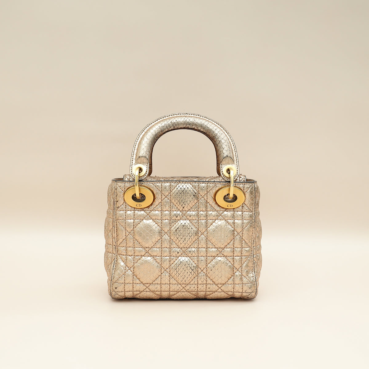 Christian Dior Metallic Rose Gold Python Lady Dior Cannage Supple Mini Bag