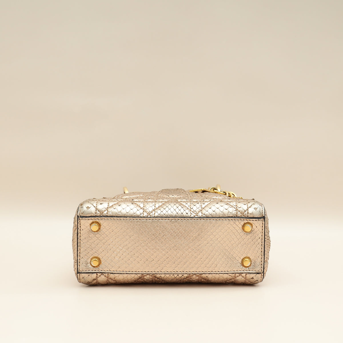 Christian Dior Metallic Rose Gold Python Lady Dior Cannage Supple Mini Bag