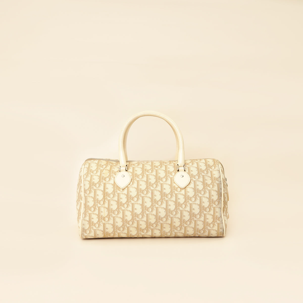 Christian Dior Beige Oblique Floral Boston Bag