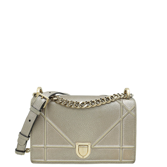 Christian Dior Metallic Champaign Diorama Shoulder Bag