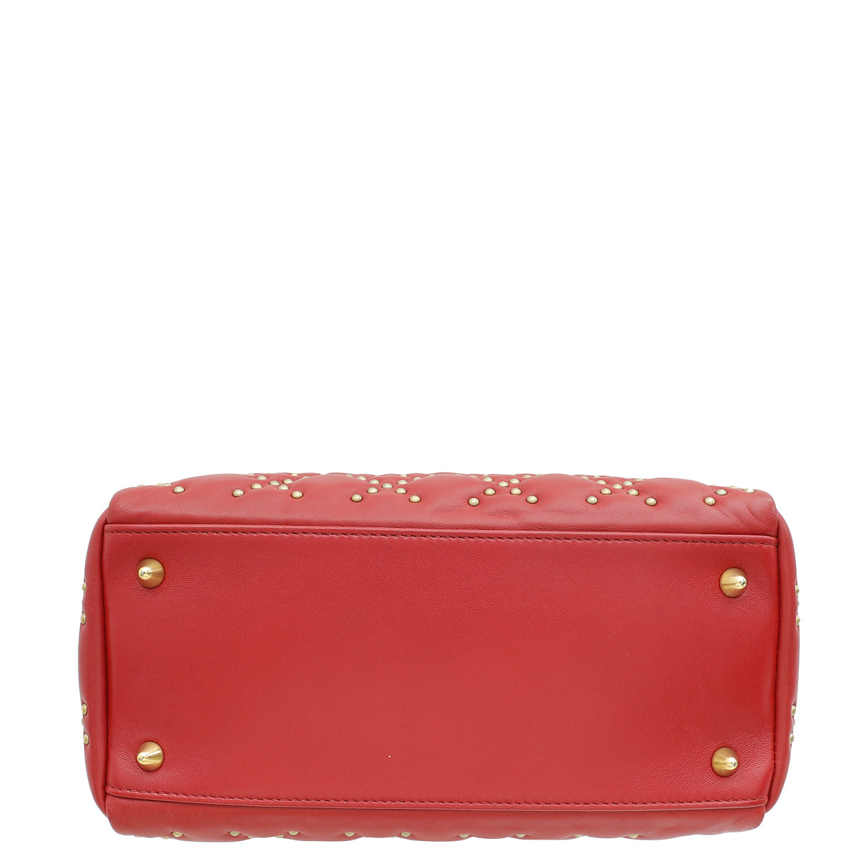 Christian Dior Red Lady Dior Studded Supple Medium Bag