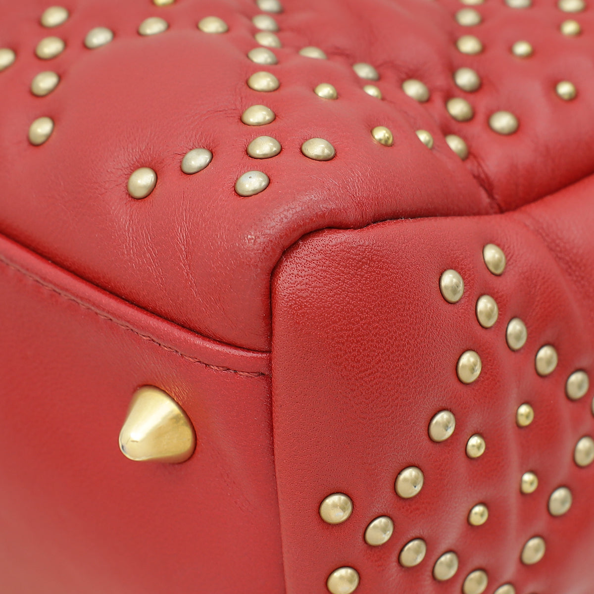 Christian Dior Red Lady Dior Studded Supple Medium Bag