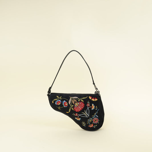 Christian Dior Multicolor Galliano Era Embroidered Saddle Pochette Bag
