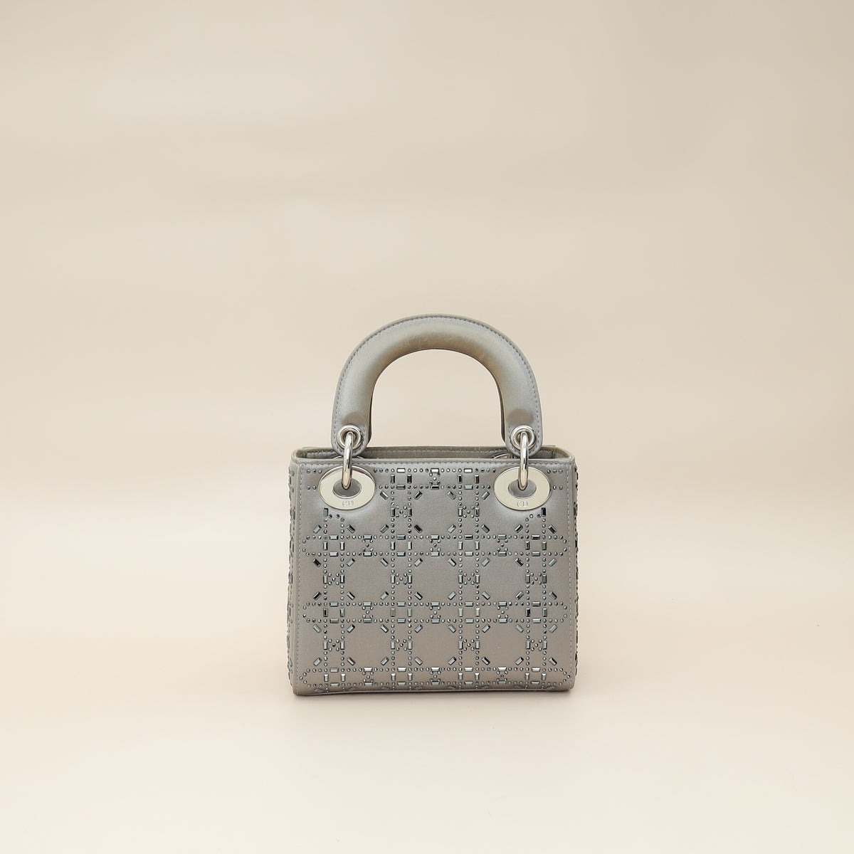 Christian Dior Grey Lady Dior Cannage Satin Strass Mini Bag