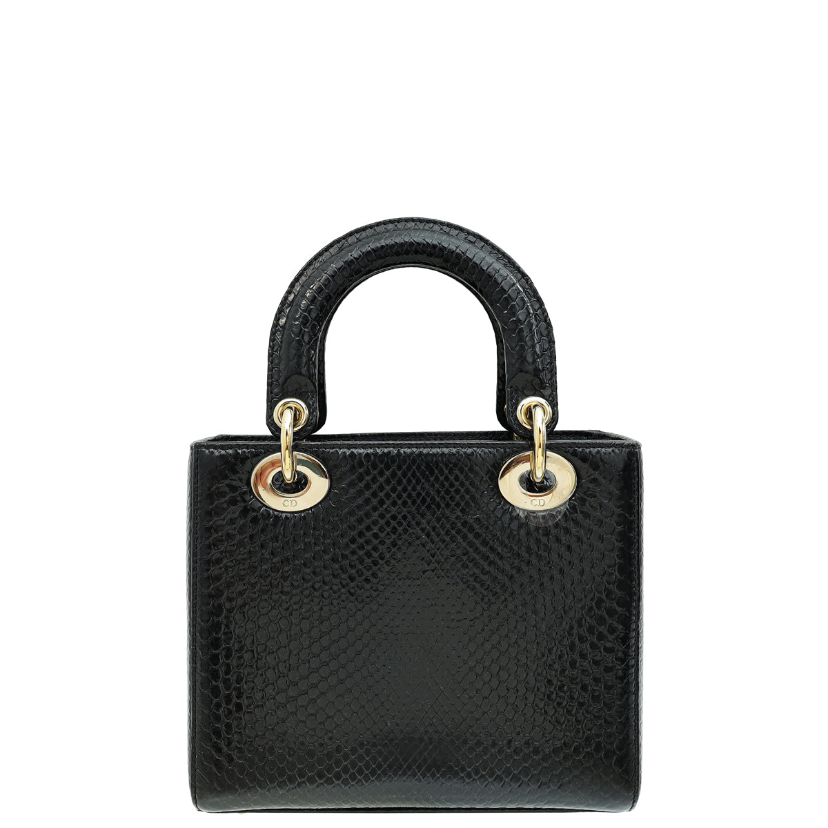 Christian Dior Black Shiny Snakeskin Lady Dior Small Bag