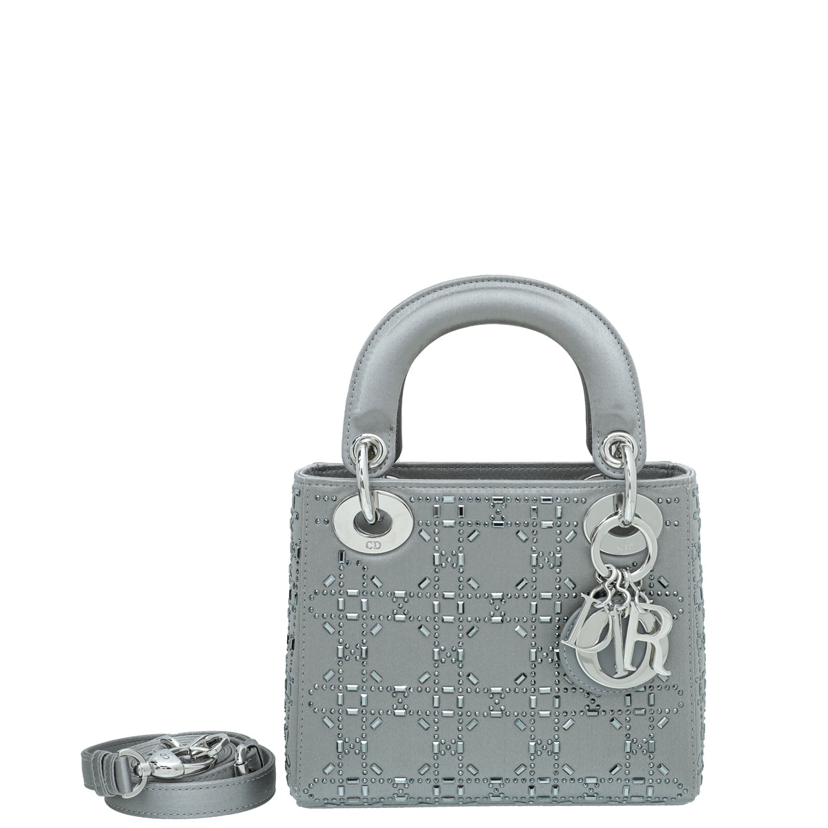 Christian Dior Grey Satin Strass Cannage Lady Dior Mini Bag