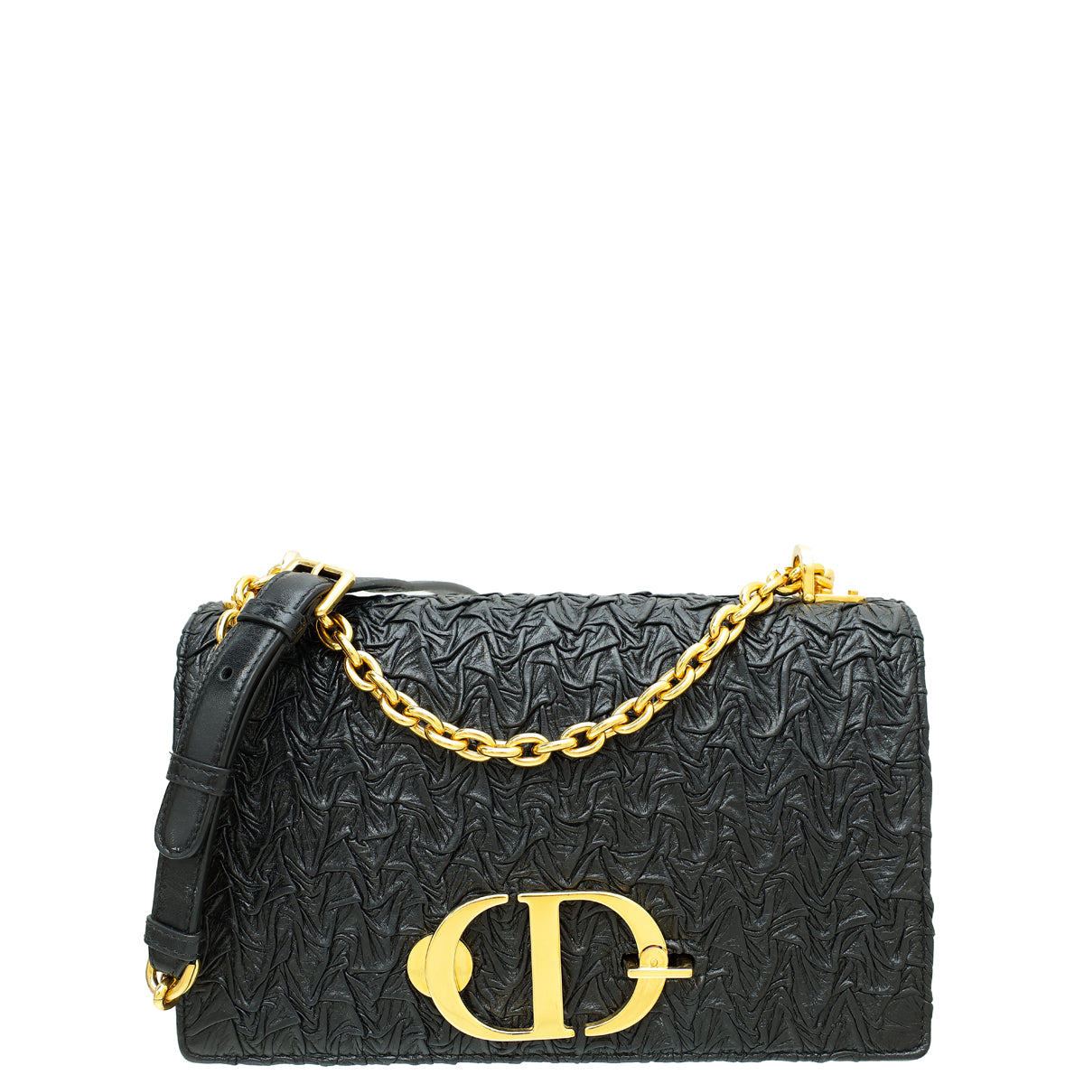 Christian Dior Black 30 Montaigne Wavy-Effect Flap Shoulder Bag