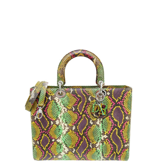 Christian Dior Multicolor Python Lady Dior Ltd. Ed. Defile Ete 2014 Large Bag