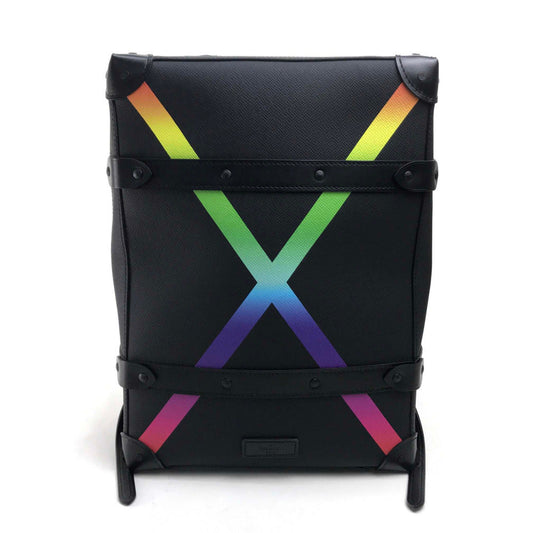LOUIS VUITTON Backpack Taiga Leather black taiga rainbow Soft Trunk Backpack PM
