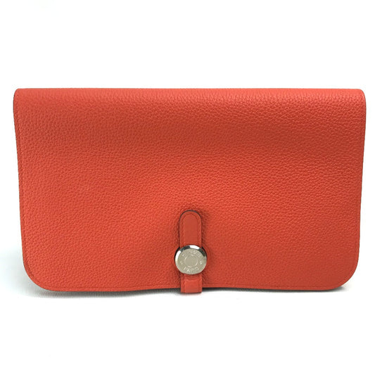 HERMES Long Wallet Purse Togo Orange red Dogon GM Dogon Duo